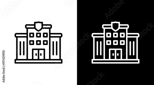 Police Station White Icon Set Design
