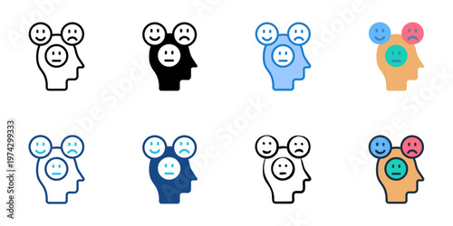 Emotion icons set multiple style collection. Editable stroke 
