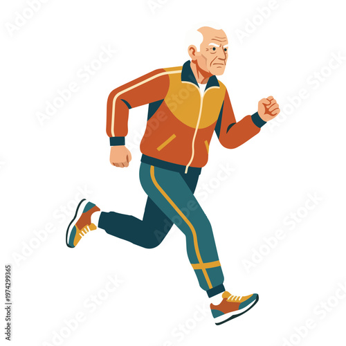 Energetic Senior Man Running Fast, Cardiovascular Fitness and Vitality Vector Illustration
