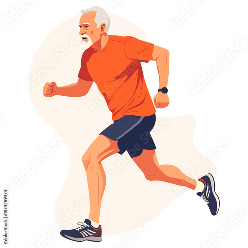 Fit Elderly Man Running, Cardiovascular Health and Endurance Vector Graphic