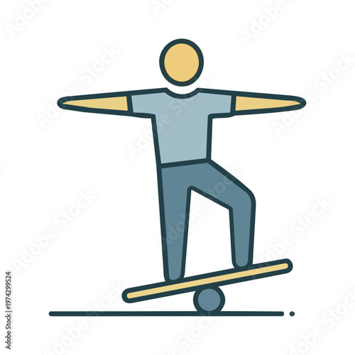 Icon of Person Balancing on Wobble Board, Physical Therapy and Core Stability Vector