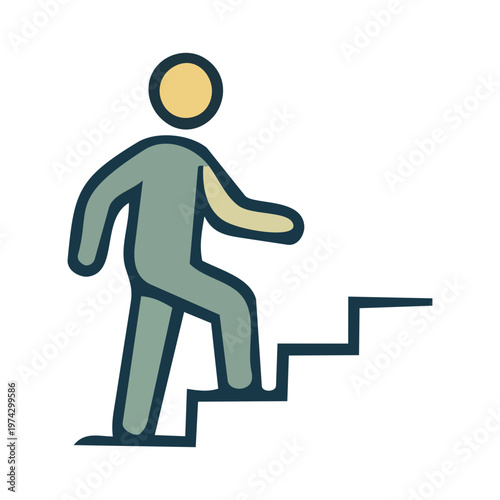 Minimalist Icon of Person Walking Up Stairs, Progress and Mobility Vector Concept
