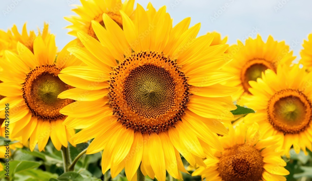 Obraz premium Bright yellow sunflowers in a field, basking in sunlight