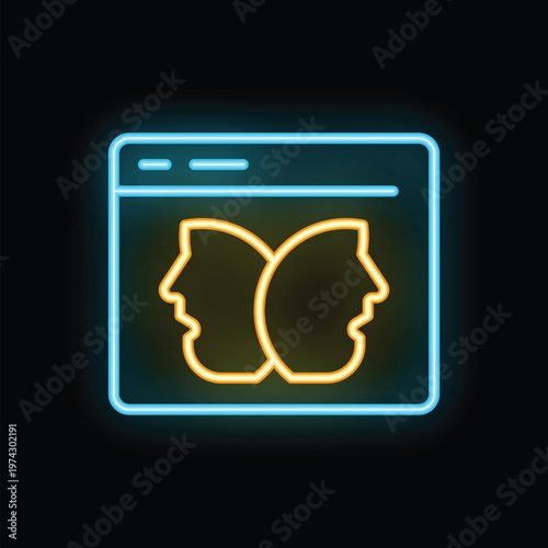 Neon glowing symbol of a video call happening on a computer