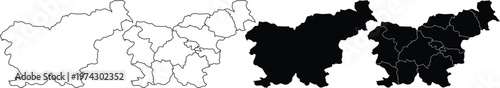 Four variations of slovenia country maps with and without internal administrative borders