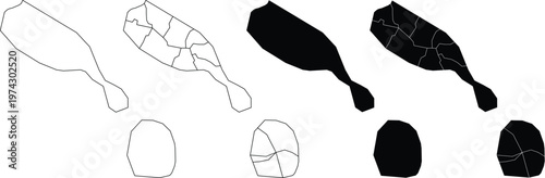 Saint kitts and nevis map outlines with parish divisions in black and white silhouette
