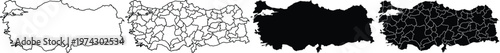 Set of four black and white maps of turkey showing national and provincial borders