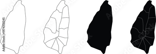 Saint lucia island map outline and district division silhouettes in black and white