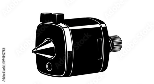 Black and white illustration of a pencil sharpener on a white background office supply