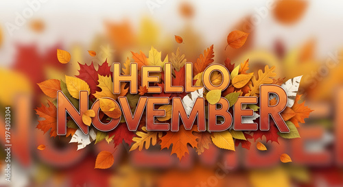 Stylized text welcoming the eleventh month of the year often associated with autumn