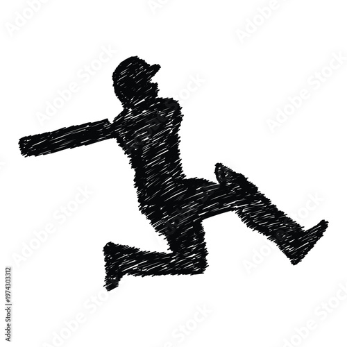 Hand drawn black sketch of cricket batsman. cricket player shot art. batsman playing cricket slog shot drawing. vector illustration