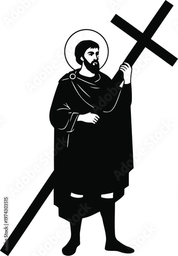 Saint andrew the apostle holding a cross isolated on transparent background