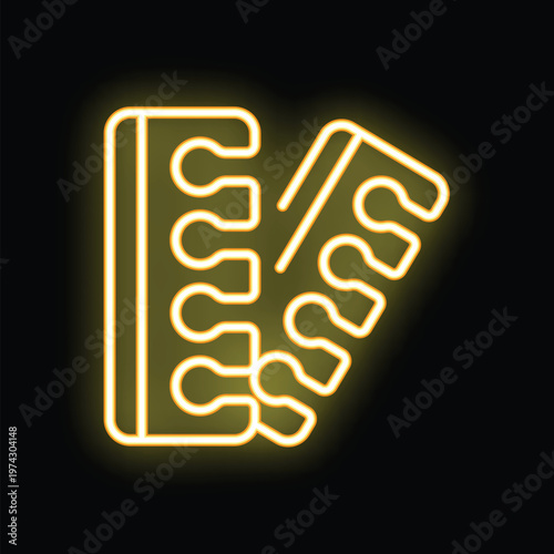 Yellow neon sign depicting a blister pack of pills lying on a black background
