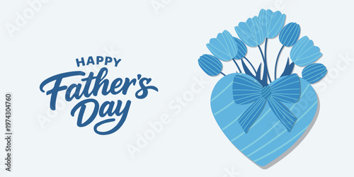 Set of Father's Day greeting cards with Light blue Argyle pattern. Father's Day poster in modern style With blue ribbons, flowers, Tulips and heart. 