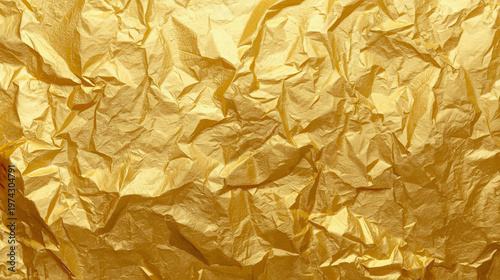 Abstract Gold Crumpled Paper Texture Background, Metallic Shiny Foil Surface with Deep Creases and Folds, Luxurious Golden Backdrop for Design Projects, High Resolution Decorative Creative Wallpaper