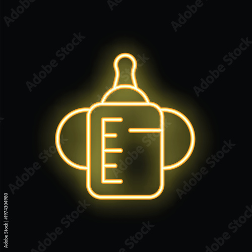 Neon baby bottle shining, concept for baby food, childcare or motherhood