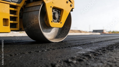 Road roller compacting asphalt