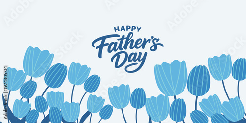 Set of Father's Day greeting cards with Light blue Argyle pattern. Father's Day poster in modern style With blue ribbons, flowers, Tulips and heart. 