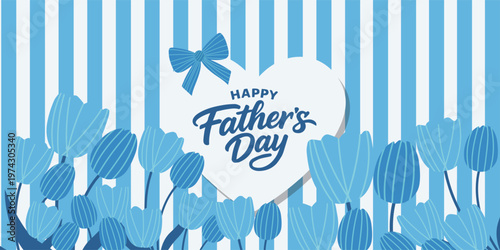 Set of Father's Day greeting cards with Light blue Argyle pattern. Father's Day poster in modern style With blue ribbons, flowers, Tulips and heart. 