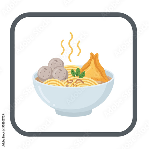 Hearty noodle soup with savory meatballs and a crispy dumpling, perfect for a satisfying lunch