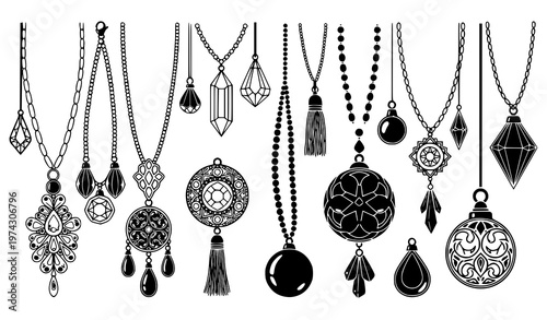Hanging beads and pendants vector set – jewelry ornament bundle