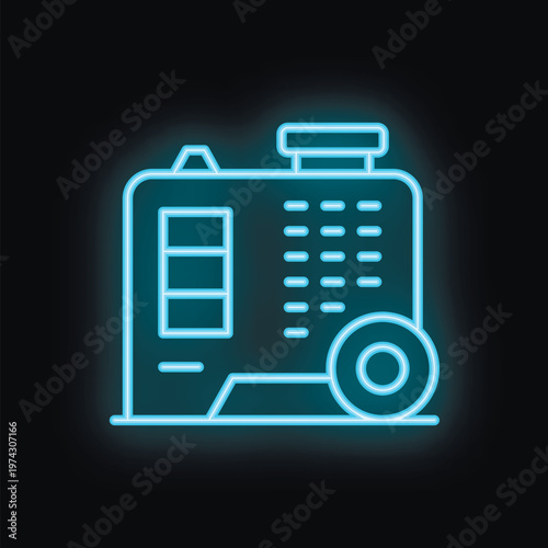 Neon blue portable generator providing emergency power during blackout