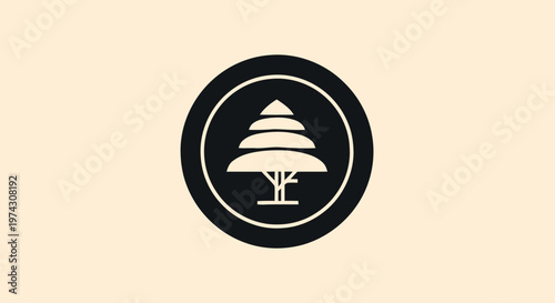 Elegant Graphic Design of a Cedar Tree Symbol in a Circle.