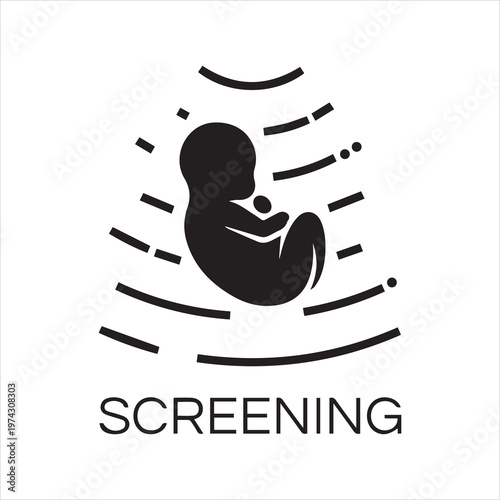 Screening baby in womb. Icon drawn in flat style