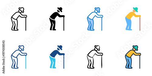 Aging icons set multiple style collection. Editable stroke 
