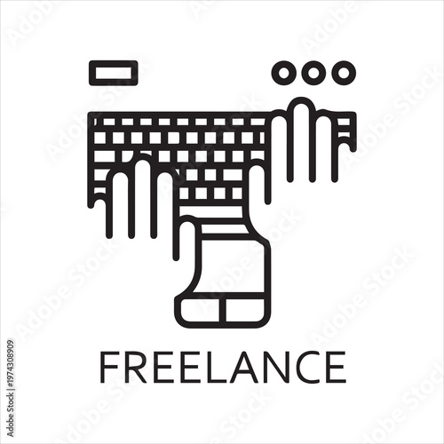 Black flat Line vector icon with a picture of keyboard hand on white background.