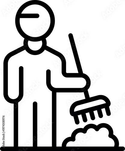 Janitor sweeping garbage in the street with broom, cleaning service