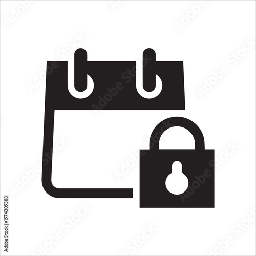 Icon of Desk Calendar with Padlock Sign. Private Data, Close Information, Confidential Meeting Plan Concept. Secret Notebook. Vector Illustration Isolated for Web and App Design in Glyph Style