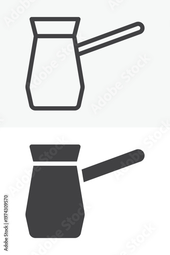 Turkish coffee cezve icon set in line and solid style. Outline and filled icon with editable stroke vector sign and symbol. Coffee pot icon for brewing.