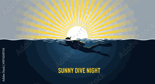 A Diver Explores The Deep Blue Under A Radiant Sunburst Sky