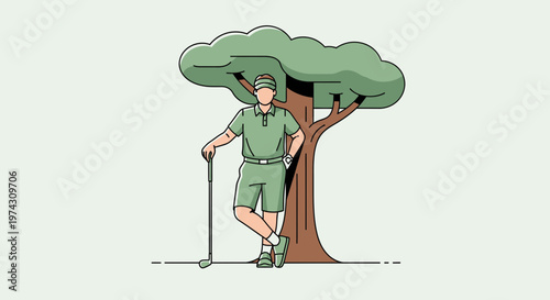 A Golfer Rests By A Majestic Tree On A Peaceful Golf Course