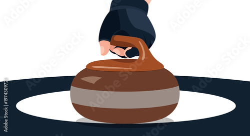 A Hand Grips A Curling Stone Ready To Slide On Ice Arena