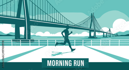 A Lone Athlete Embarks On An Invigorating Morning Run Across A Majestic Bridge