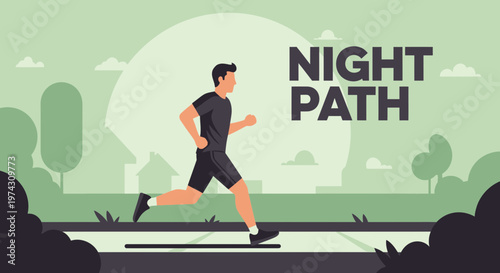 A Man Running On A Path During The Night With Text Overlay