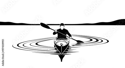 A Solitary Kayaker Navigates Tranquil Waters Creating Ripples