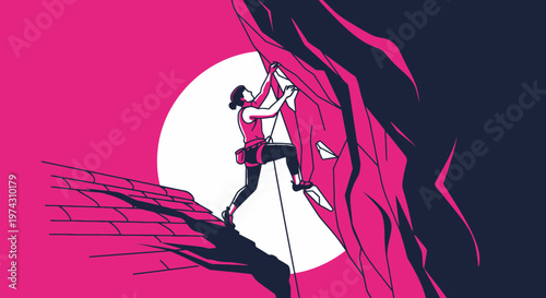 Abstract Rock Climbing Adventure Vibrant Pink And Blue Scene