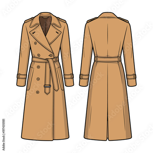 A classic beige trench coat with belt and buckle details