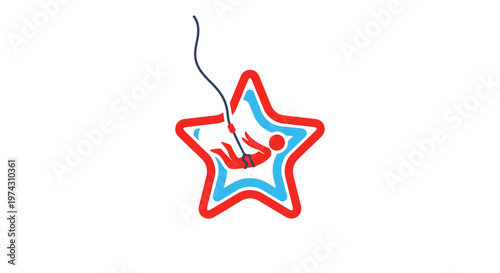 Abstract Star Symbol Captures Human Figure on Fishing Hook