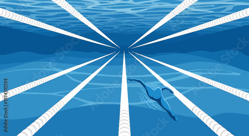 Abstract Swimming Pool Lanes With A Lone Swimmer