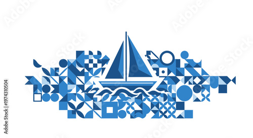 Abstract Geometric Sailboat Illustration Nautical Design