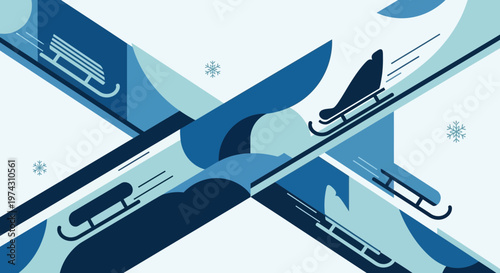 Abstract Winter Sledding Graphic With Snowflakes Descending
