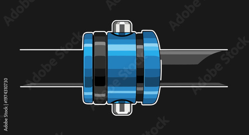 Abstract Mechanical Engineering Component With Blue Accent Rings
