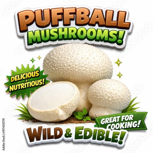Puffball mushrooms design illustration. Healthy eating concept