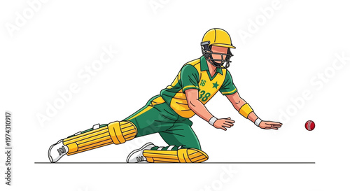 Action Cricket Player Dives For A Catch In Athletic Competition