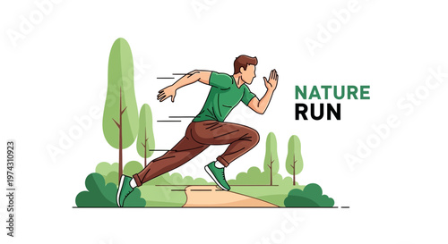 Active Man Sprinting Through Verdant Landscape Nature Run Concept