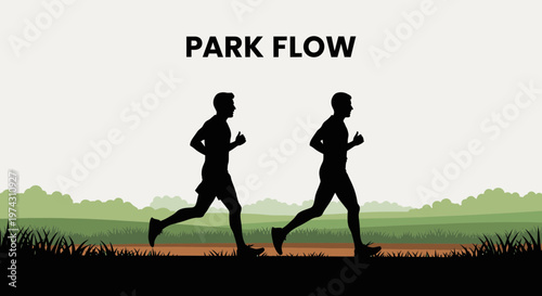 Active Men Jogging In Nature Silhouette Illustration